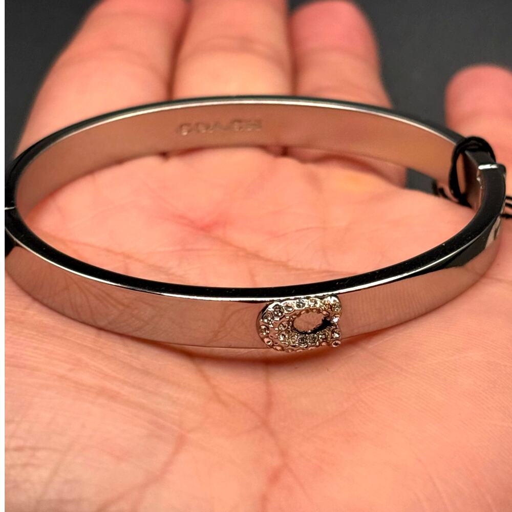 Coach Pavé C Hinged Silver Tone Bangle Women's Bracelet NIBWT - Picture 12 of 17